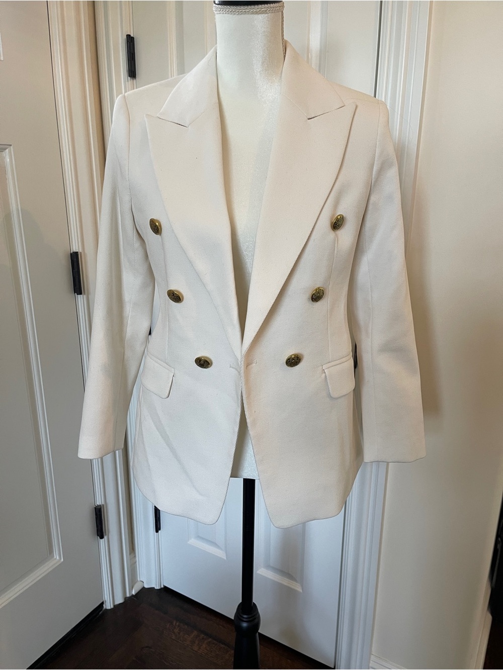 Banana Republic Ivory Double-Breasted Blazer with Gold Buttons